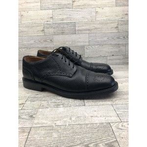 Men Lands End Black Leather Oxford Dress Shoes 9.5 Wingtip Lace Up